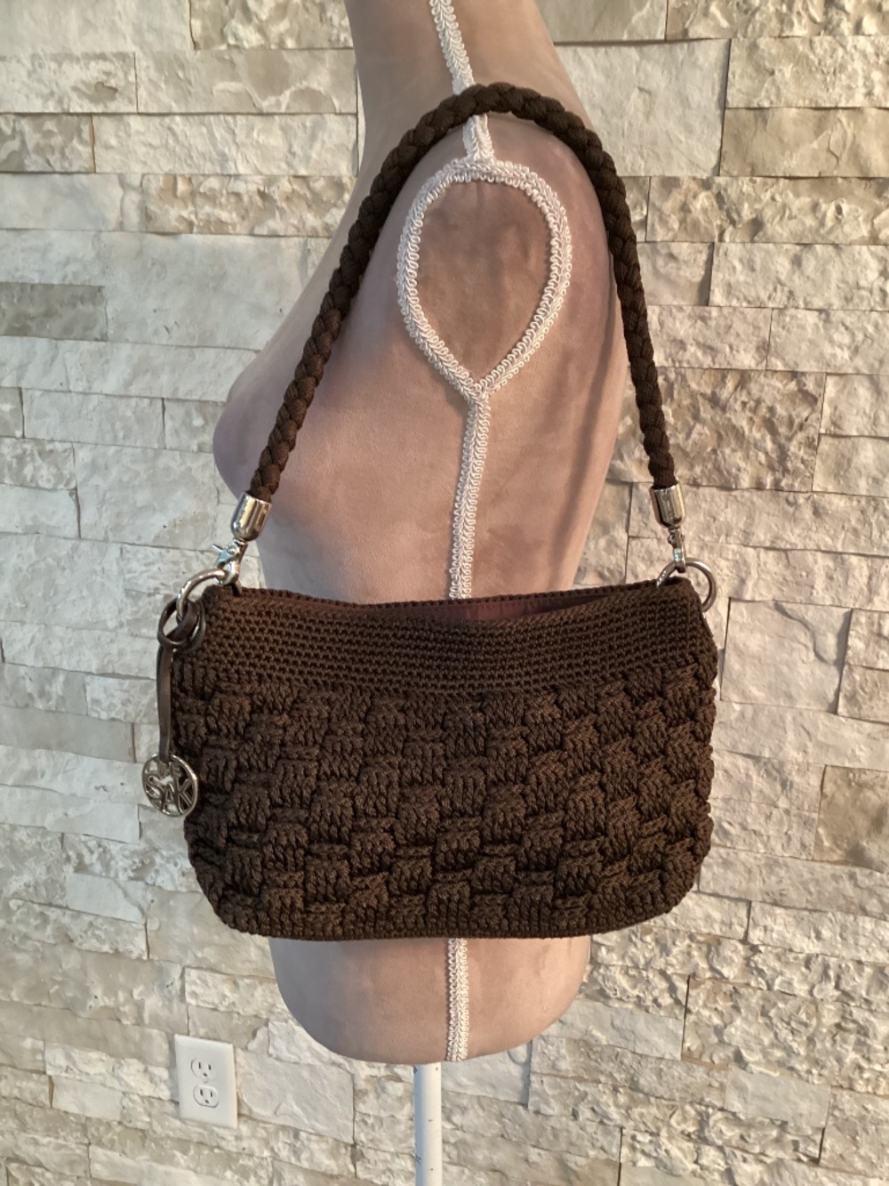 The Sak Vintage Chocolate Brown Hand Crochet Basket Weave Shoulder Bag Purse